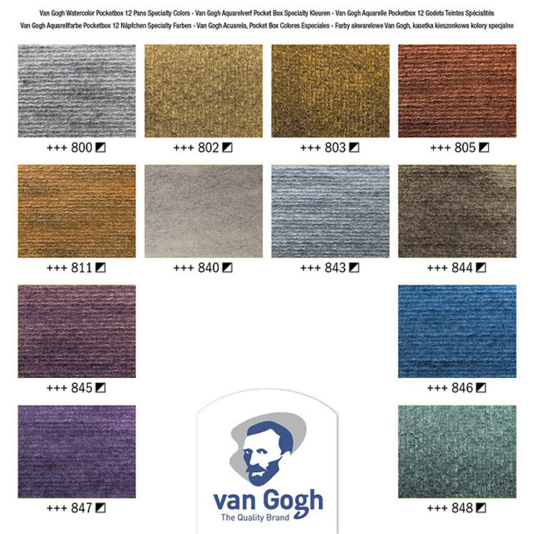 Van Gogh aquarelverf box 12x metallic + gratis postcards
