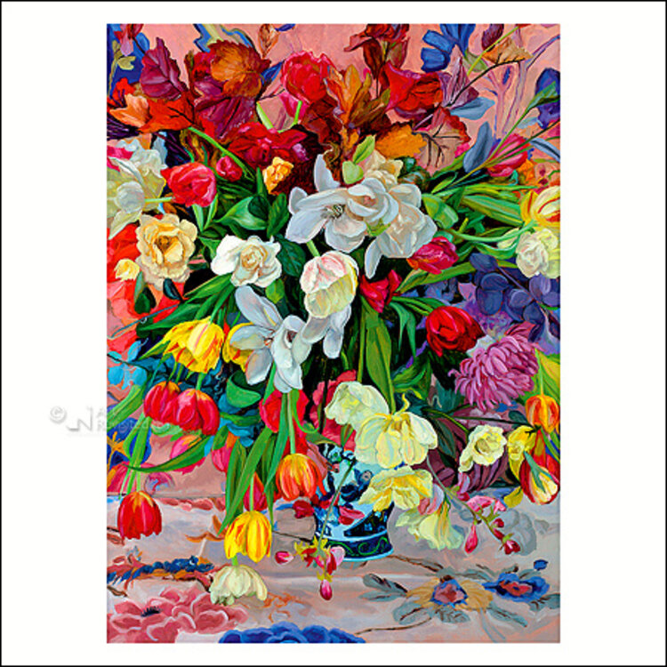 Art Revisited kunstkaart Theo Leijdekkers - vaas gekleurde bloemen