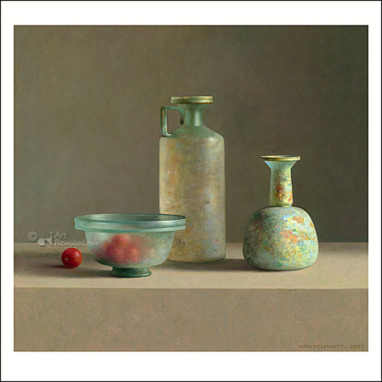 Art Revisited kunstkaart Henk Helmantel - Romeins glas met tomaatjes