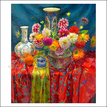 Art Revisited kunstkaart Keimpe van der Kooi - dahlia's