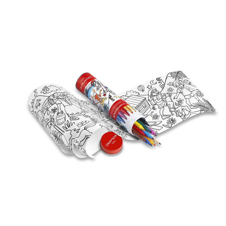 Caran d'Ache Swisscolor stiften (10) in blik met kleurplaat