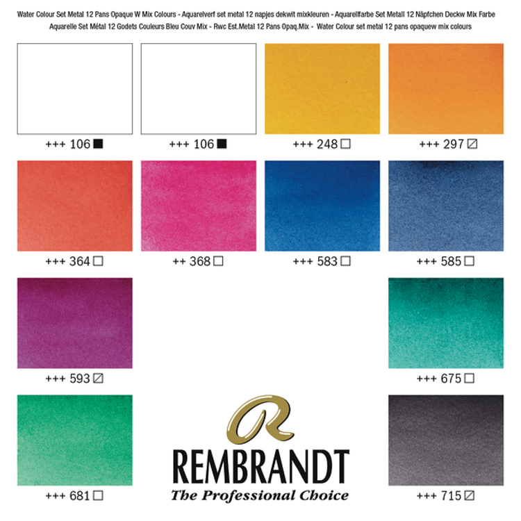 Rembrandt aquarelverf (opaque white mixing) 12x 10ml in blik