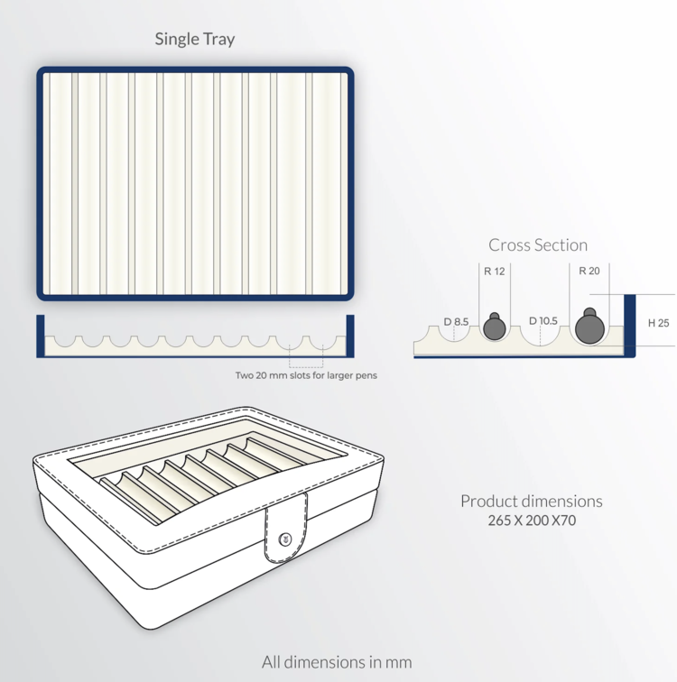 Lapis Bard Hemingway navy leder tray voor 10 pennen