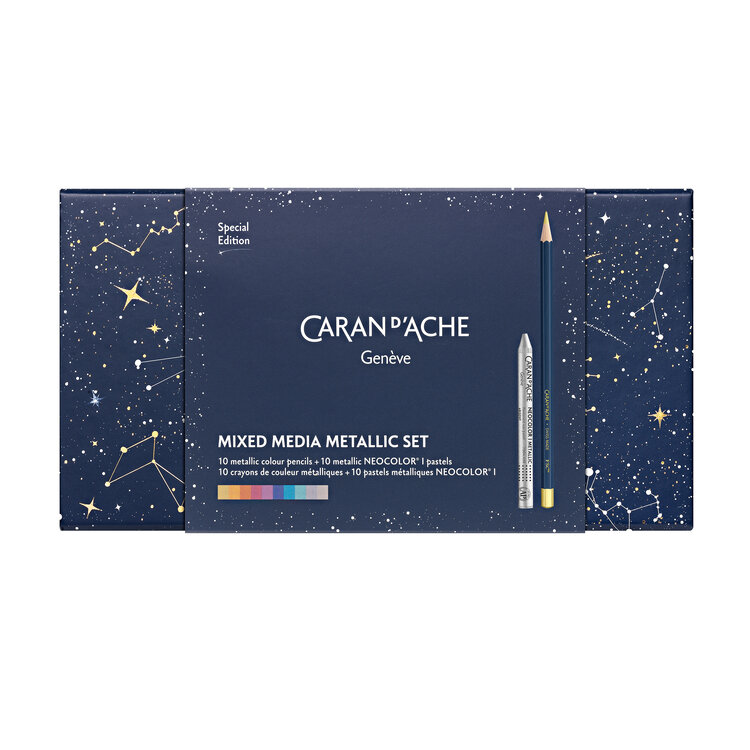 Caran d'Ache Cosmic Blue - mixed media metallic set