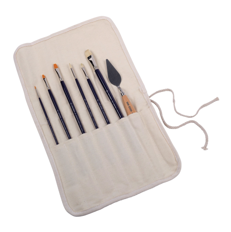Van Gogh koker met 6 penselen en roletui voor acryl en olieverf