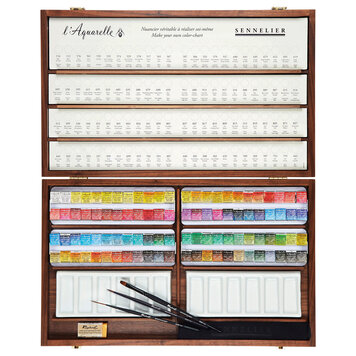 Sennelier houten kist met 96 napjes