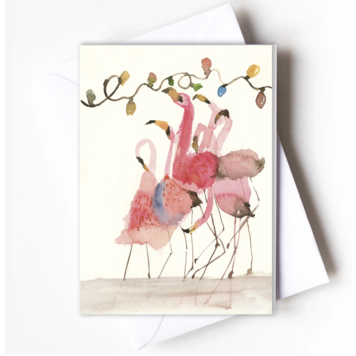 Ping He Art flamingos - wenskaart met envelop