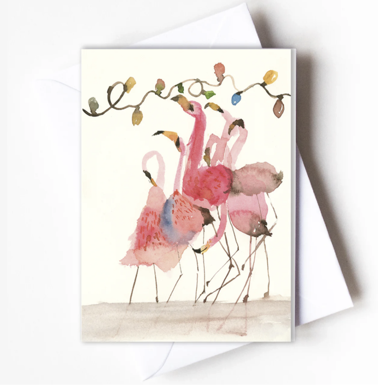 Ping He Art flamingos - wenskaart met envelop