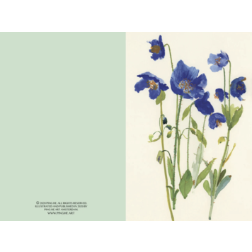 Ping He Art blue poppy - wenskaart met envelop