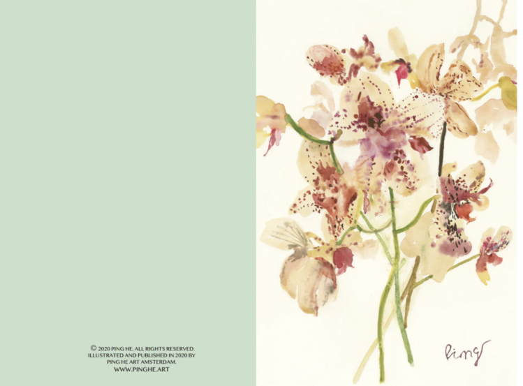 Ping He Art floral party - wenskaart met envelop