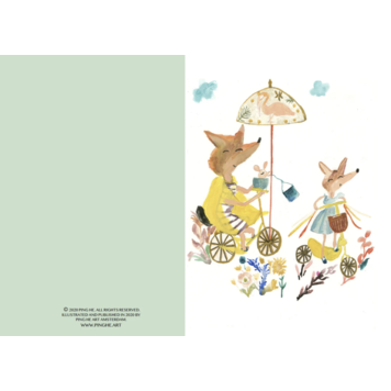 Ping He Art summer foxes - wenskaart met envelop