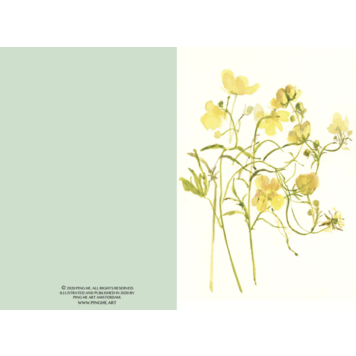 Ping He Art ranunculus acris - wenskaart met envelop