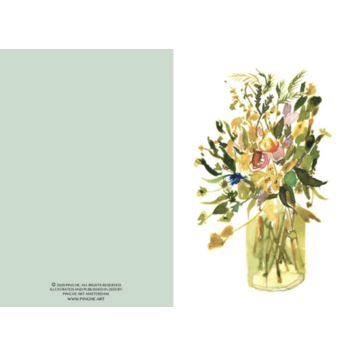 Ping He Art green yellow - wenskaart met envelop