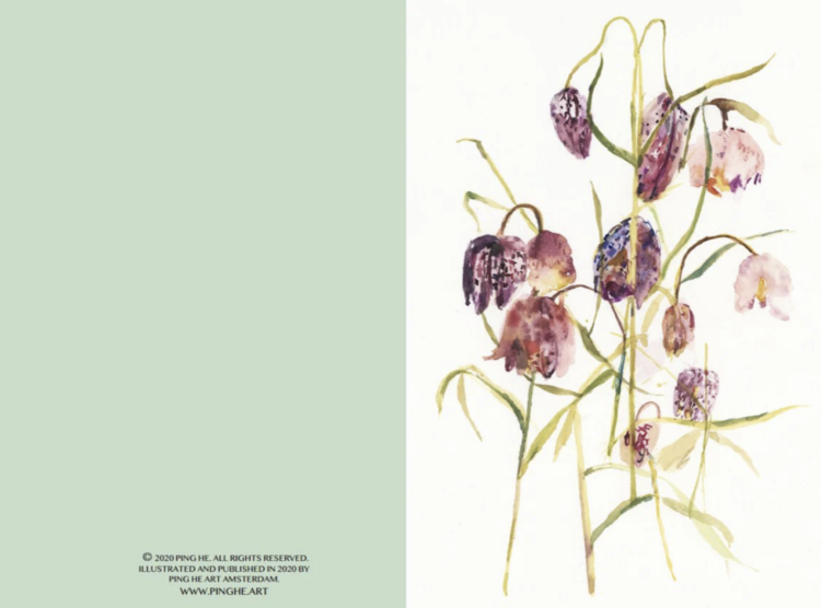 Ping He Art fritillaria - wenskaart met envelop