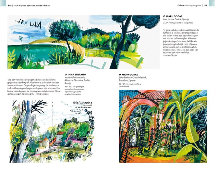 Librero boek, Landschappen, bomen en planten schetsen - Virginia Hein