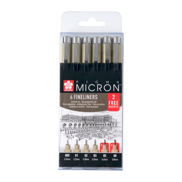Sakura Pigma Micron fineliners zwart (4+2)
