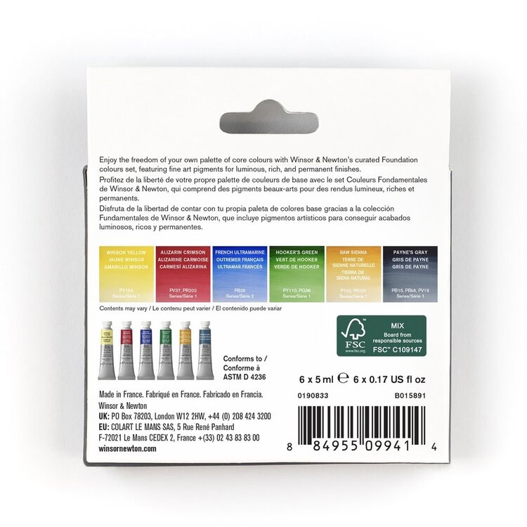 Winsor & Newton aquarelverf basis kleuren (6x 5ml)