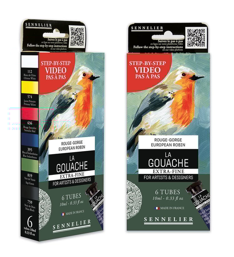 Sennelier europees roodborstje - gouache extra fine - set 6x 10ml