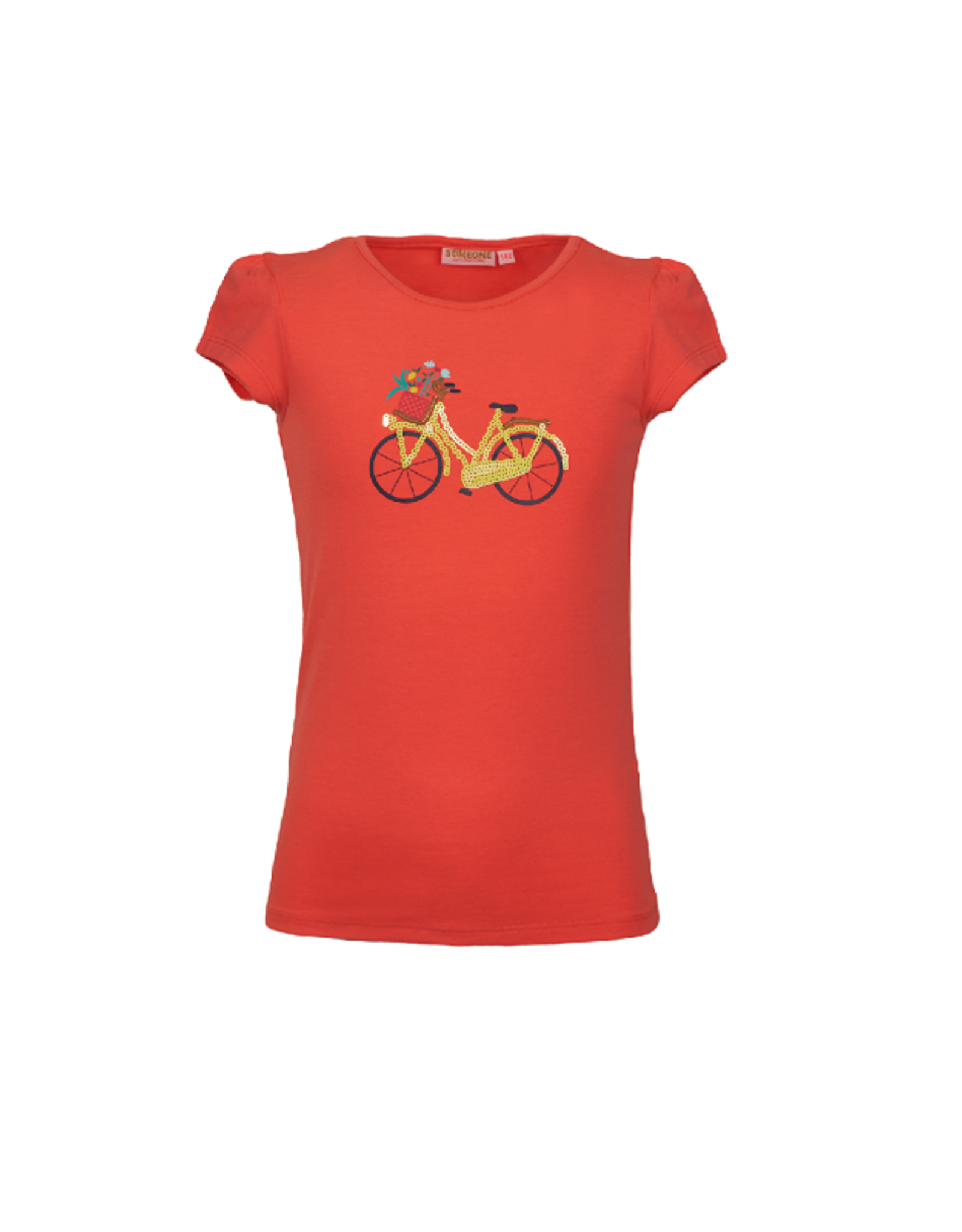 Someone T-shirt fluo coral met  fiets