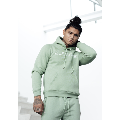 2LEGARE Logo Embroidery Hoodie - Light Army/White