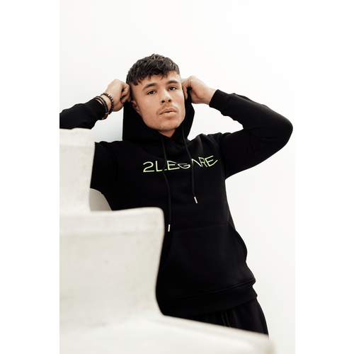 2LEGARE Logo Embroidery Hoodie - Black/Neon Yellow