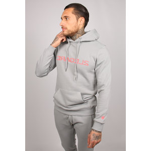 2LEGARE Logo Embroidery Hoodie - Light Grey/Neon Pink