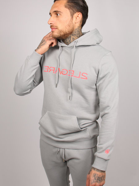 2LEGARE Logo Embroidery Hoodie - Light Grey/Neon Pink