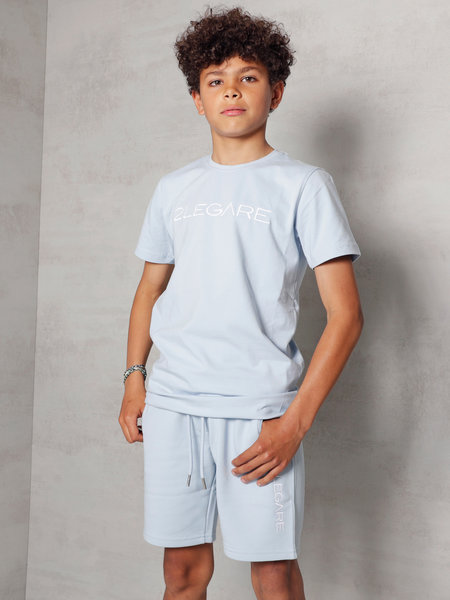 2LEGARE Kids Embroidery T-Shirt - Light Blue