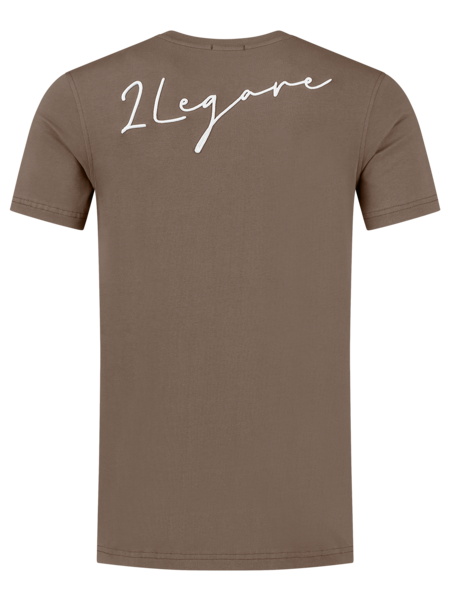 2LEGARE Embroidery Signature T-Shirt - Taupe/White