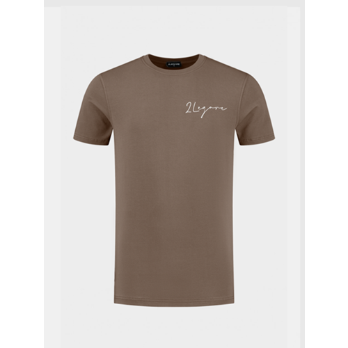 2LEGARE Embroidery Signature T-Shirt - Taupe/Wit