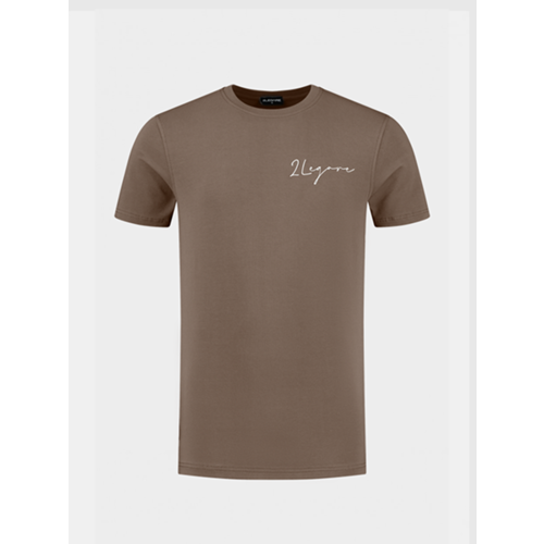 2LEGARE Embroidery Signature T-Shirt - Taupe/White