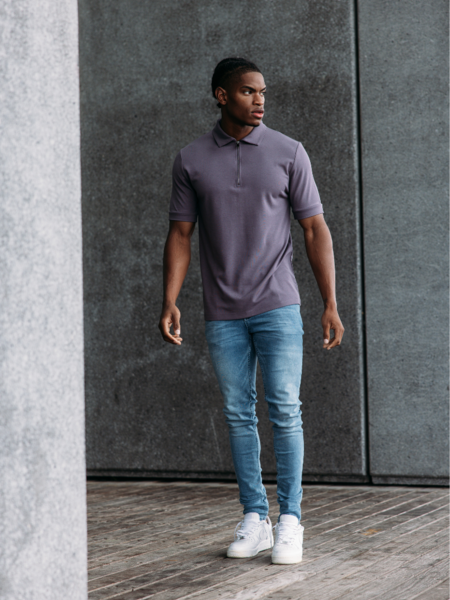 2LEGARE Zip Polo - Steel Grey