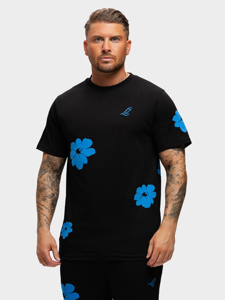 2LEGARE Flower T-Shirt - Black/Cobalt