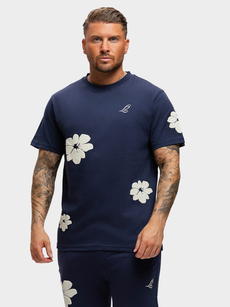 2LEGARE Flower T-Shirt - Navy/White