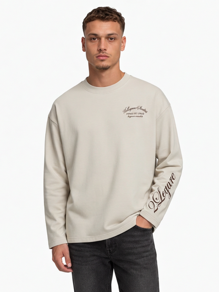 2LEGARE Force et Unite Longsleeve T-Shirt - Off-White/Dark Brown