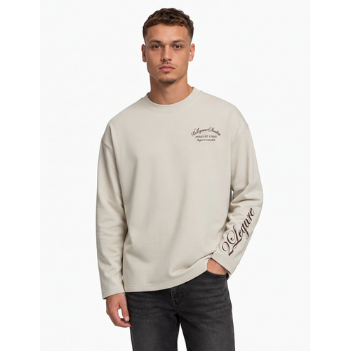 2LEGARE 2LEGARE Force et Unite Longsleeve T-Shirt - Off-White/Dark Brown