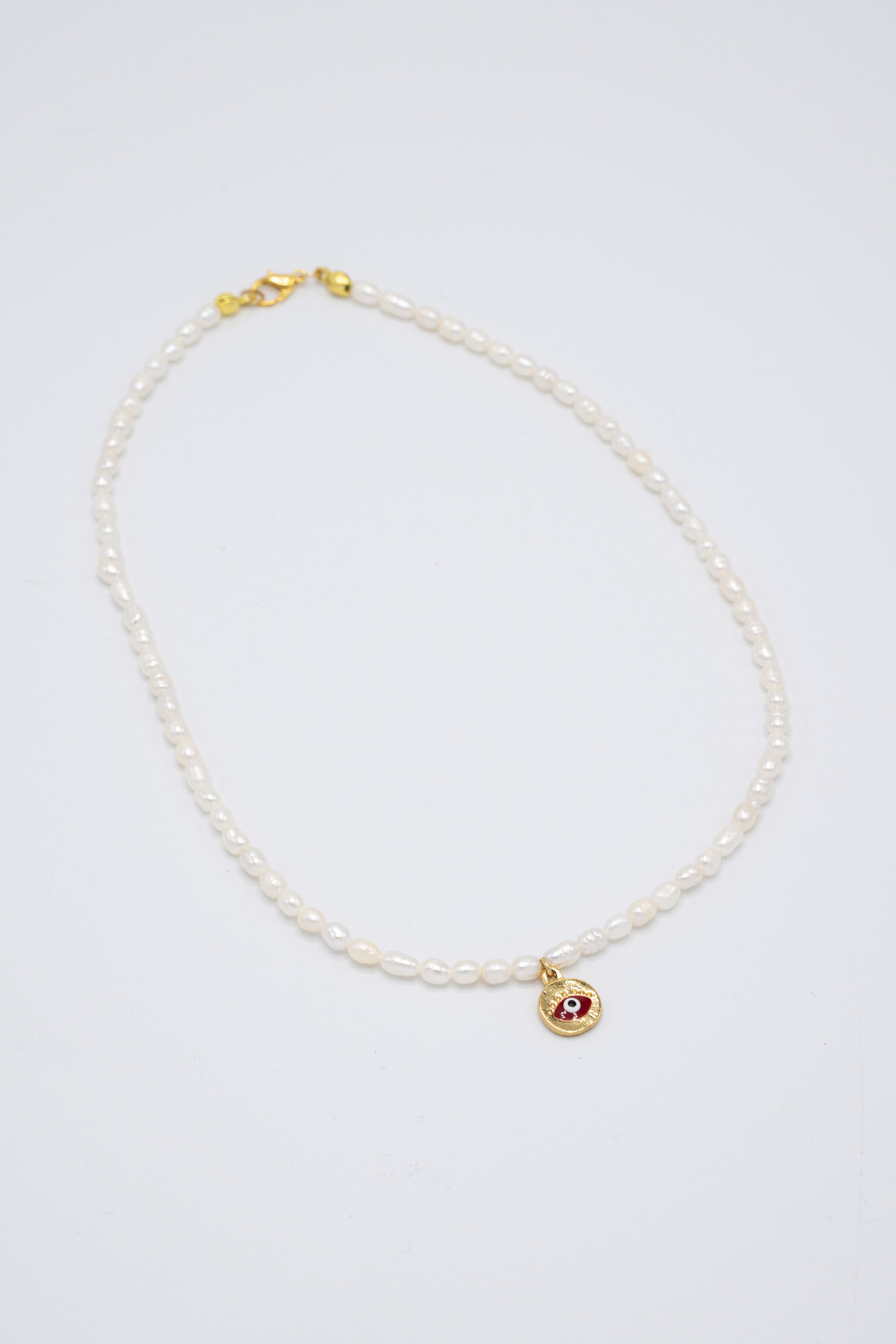 EVIL EYE RICE PEARL NECKLACE RED-2