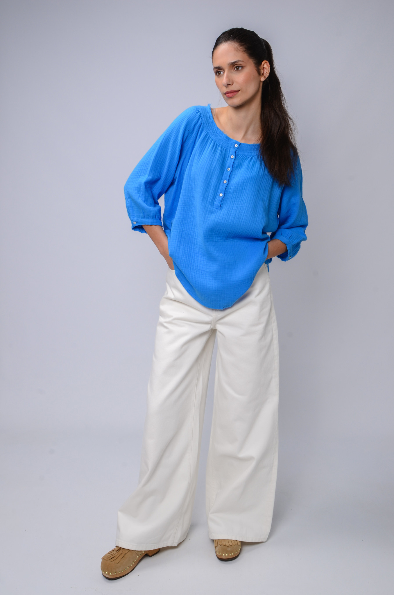 EMILIE SHIRT IN TURQUOISE-2