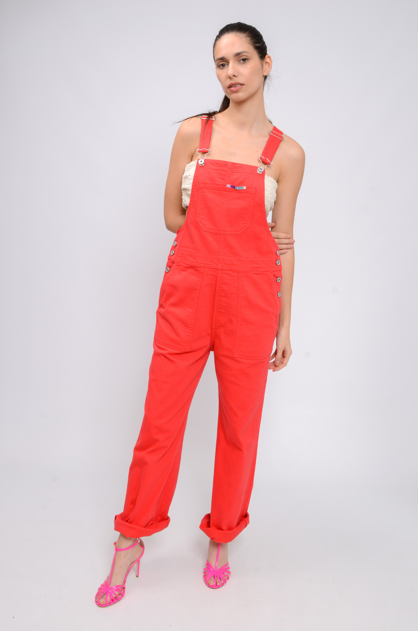 STRAIGHT LEG DUNGAREES IN BRIGHT RED-6