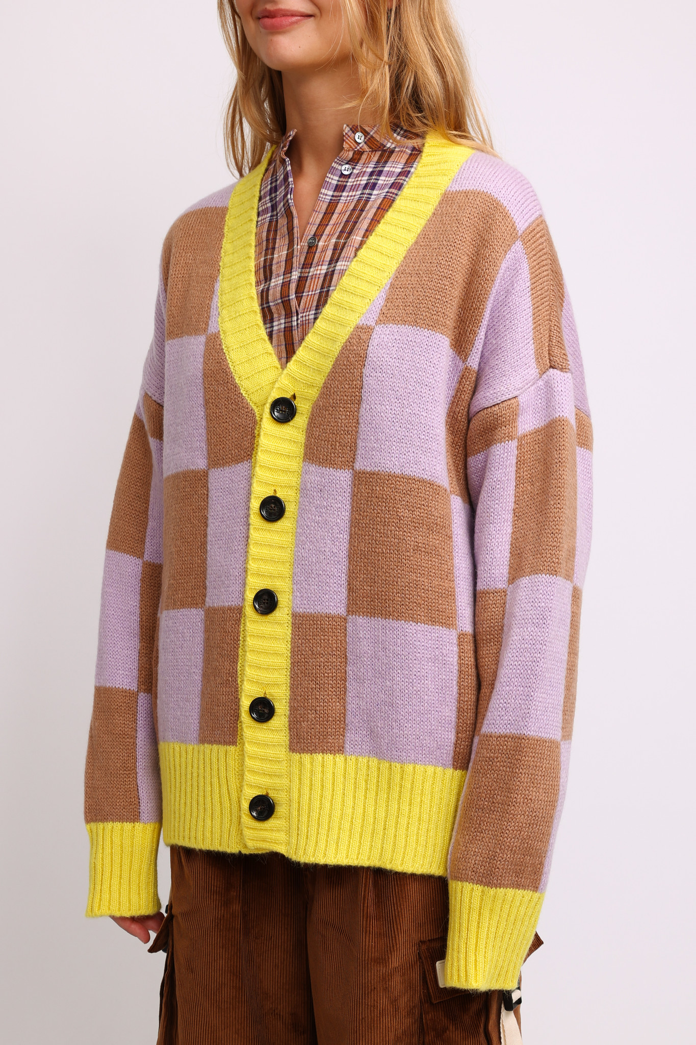 CHECKERED CARDIGAN IN YELLOW AND LILAC-4