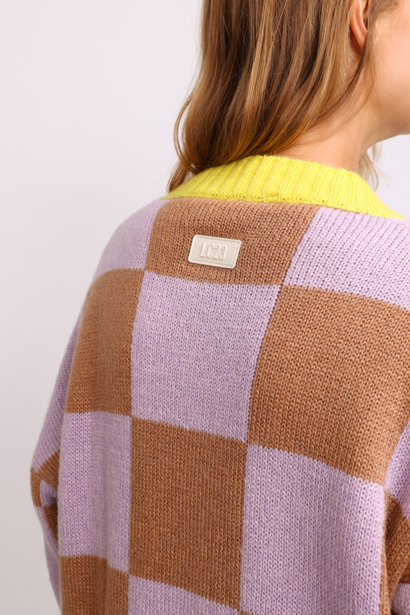 CHECKERED CARDIGAN IN YELLOW AND LILAC-6