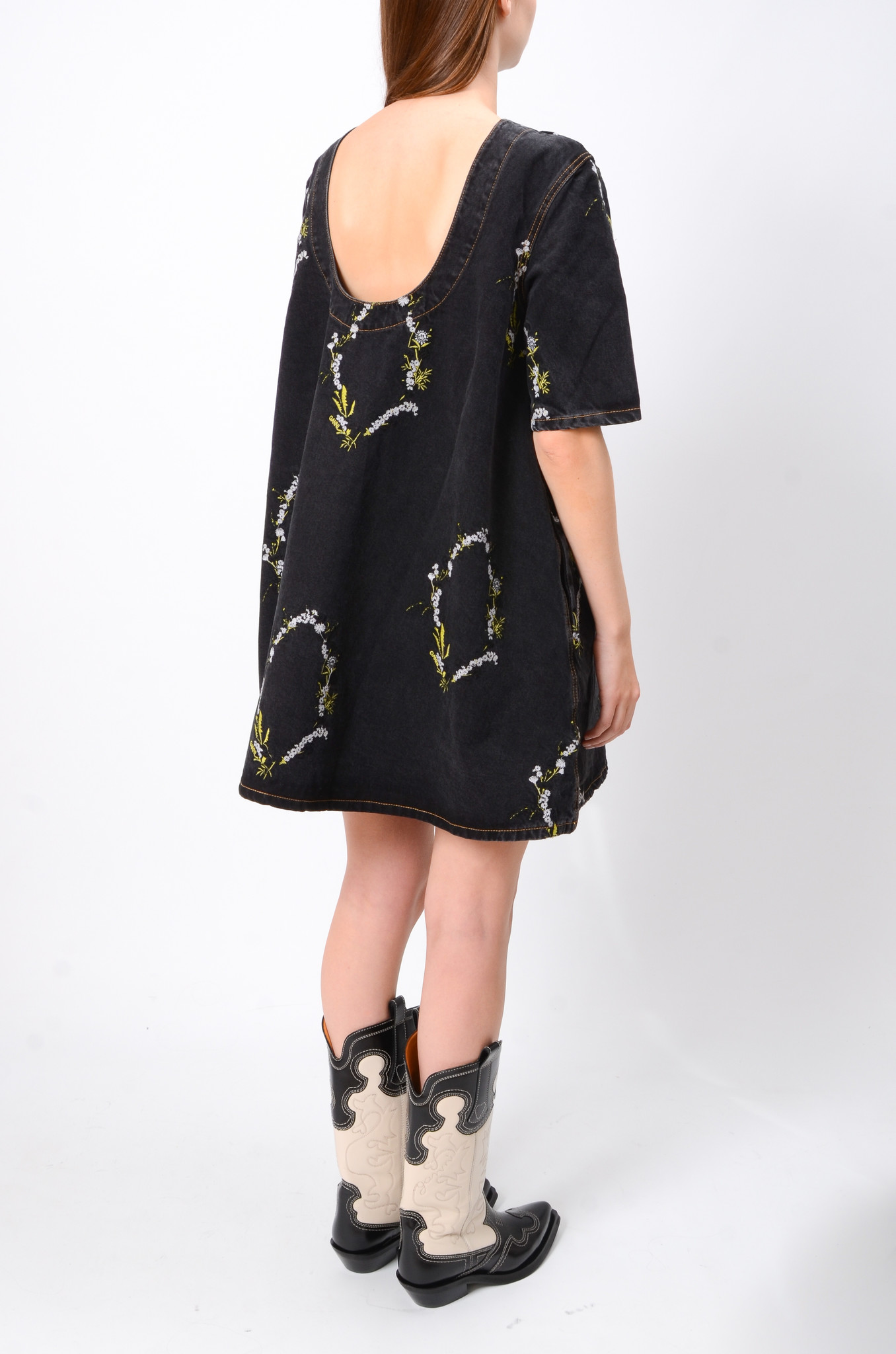 A-LINE DRESS IN EMBROIDERED DENIM-5