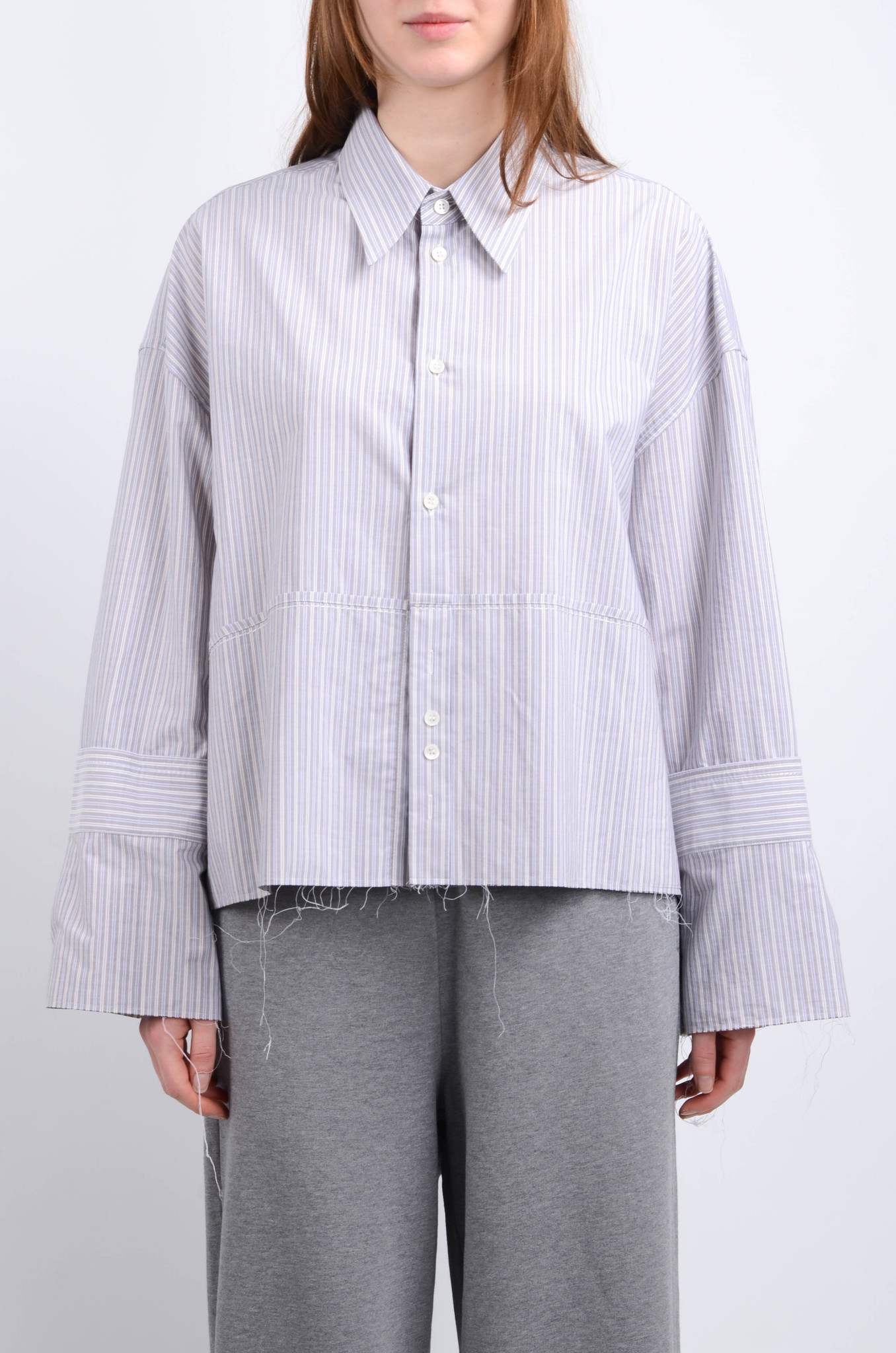 Cropped Shirt in Lightblue Stripe-3