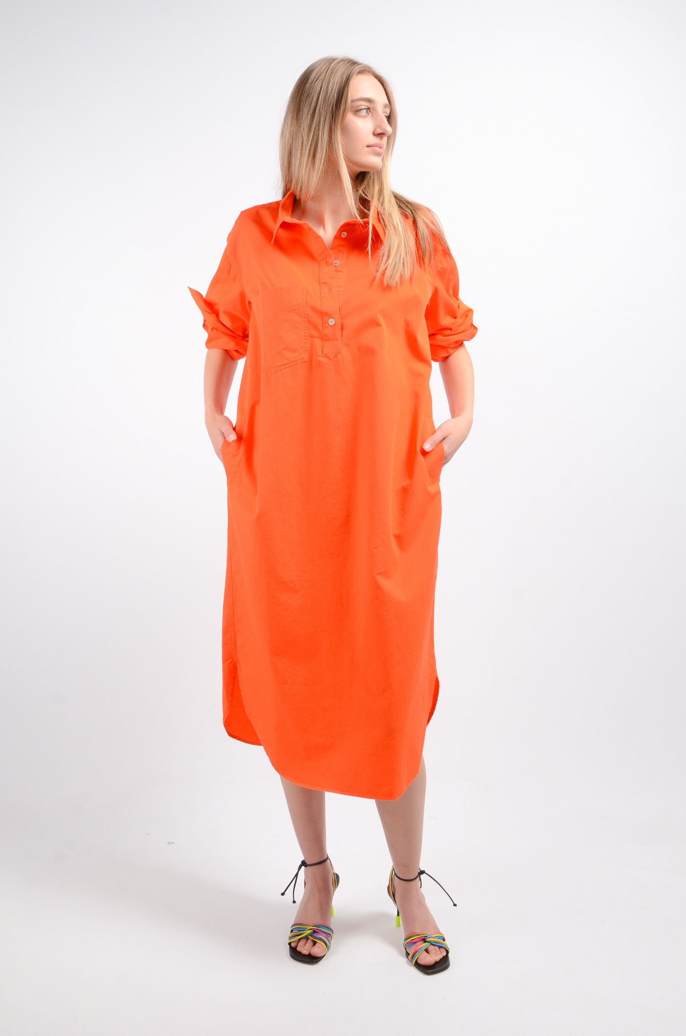 Mila Shirt Dress in Tangerine-6
