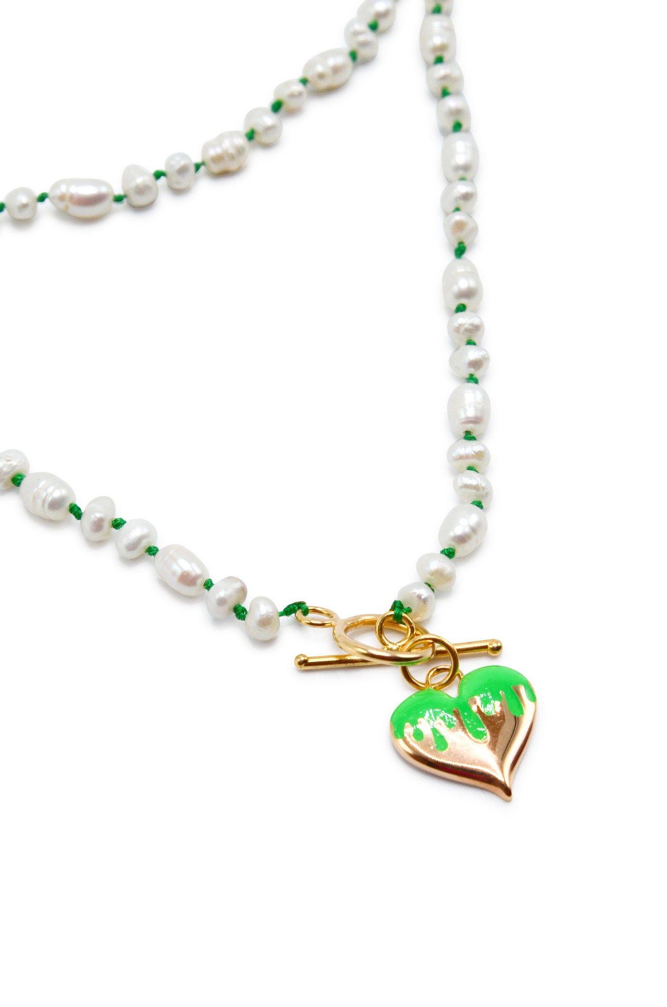 Rice Pearl Dripping Heart Necklace-3