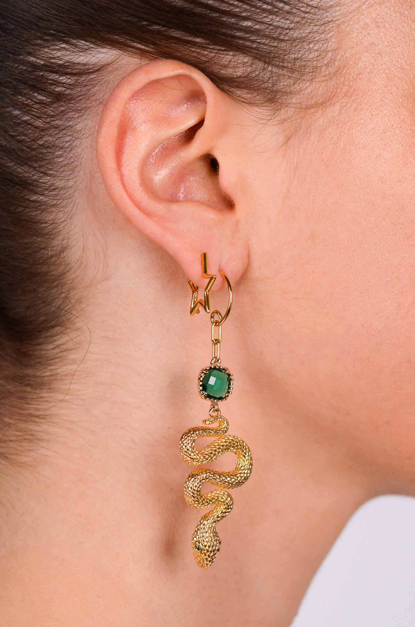 Green Crystal Snake Earring-3