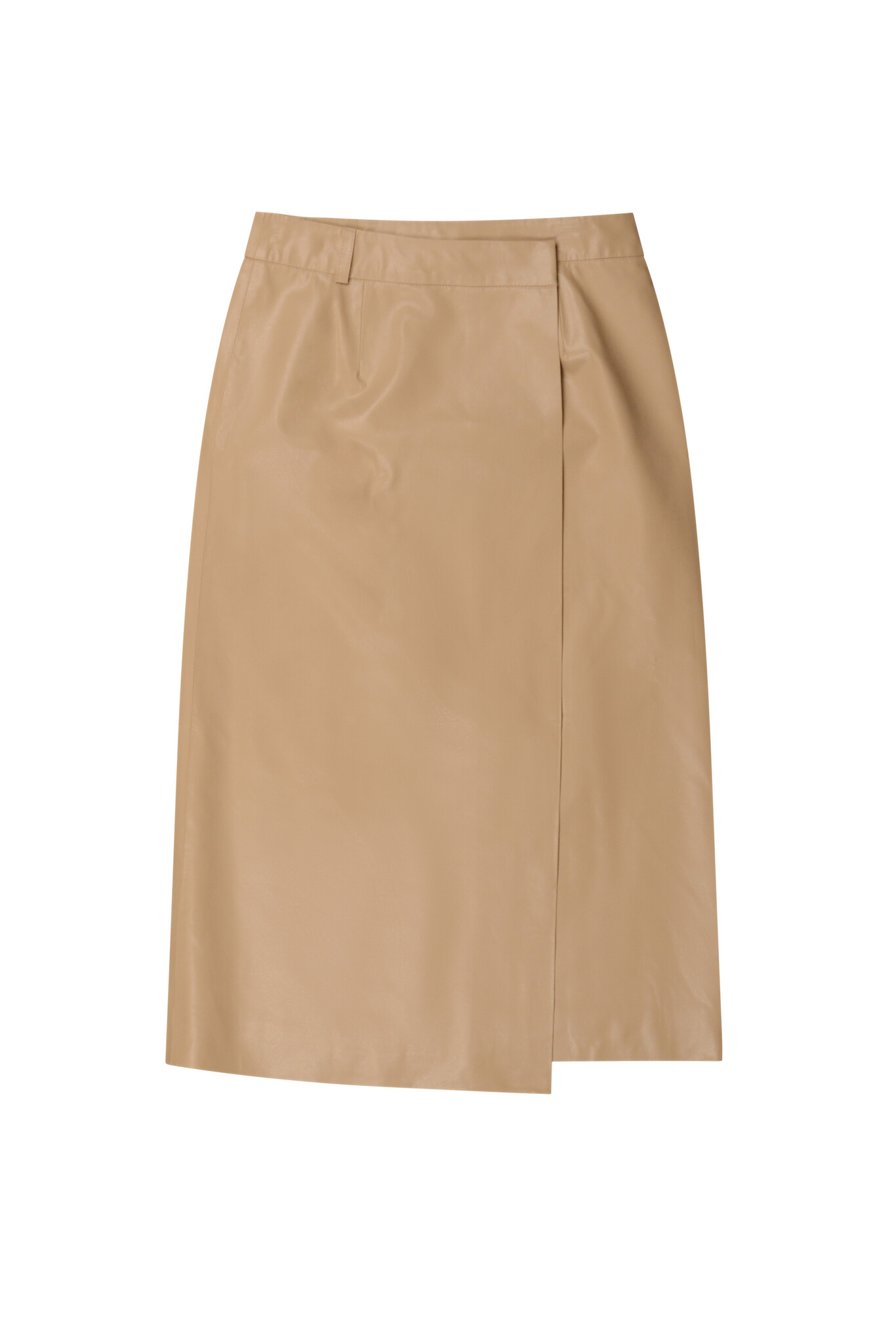 Faux Leather Wrap Skirt in Beige-1