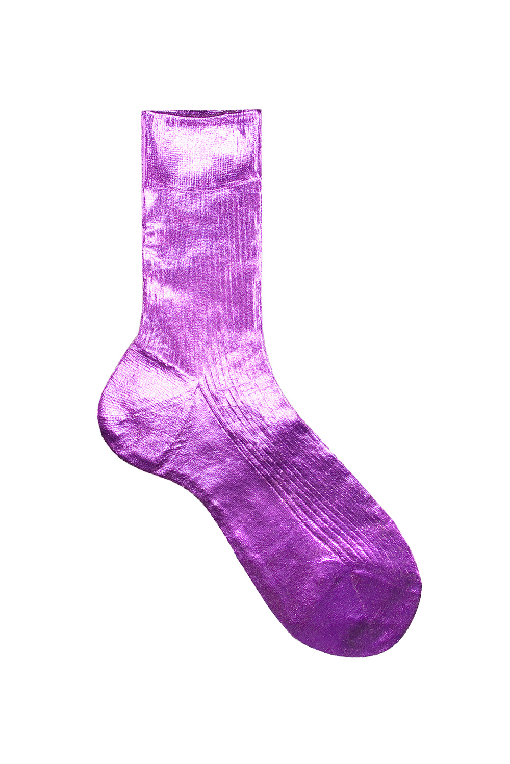 One Ribbed Laminated Socks in Fuchsia-1
