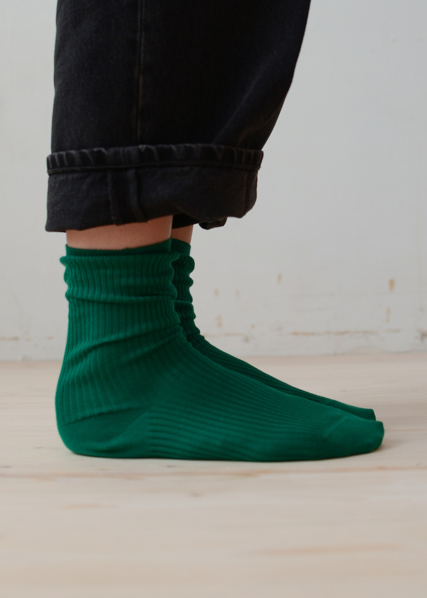 Forest Green Fine Ribbed Socks