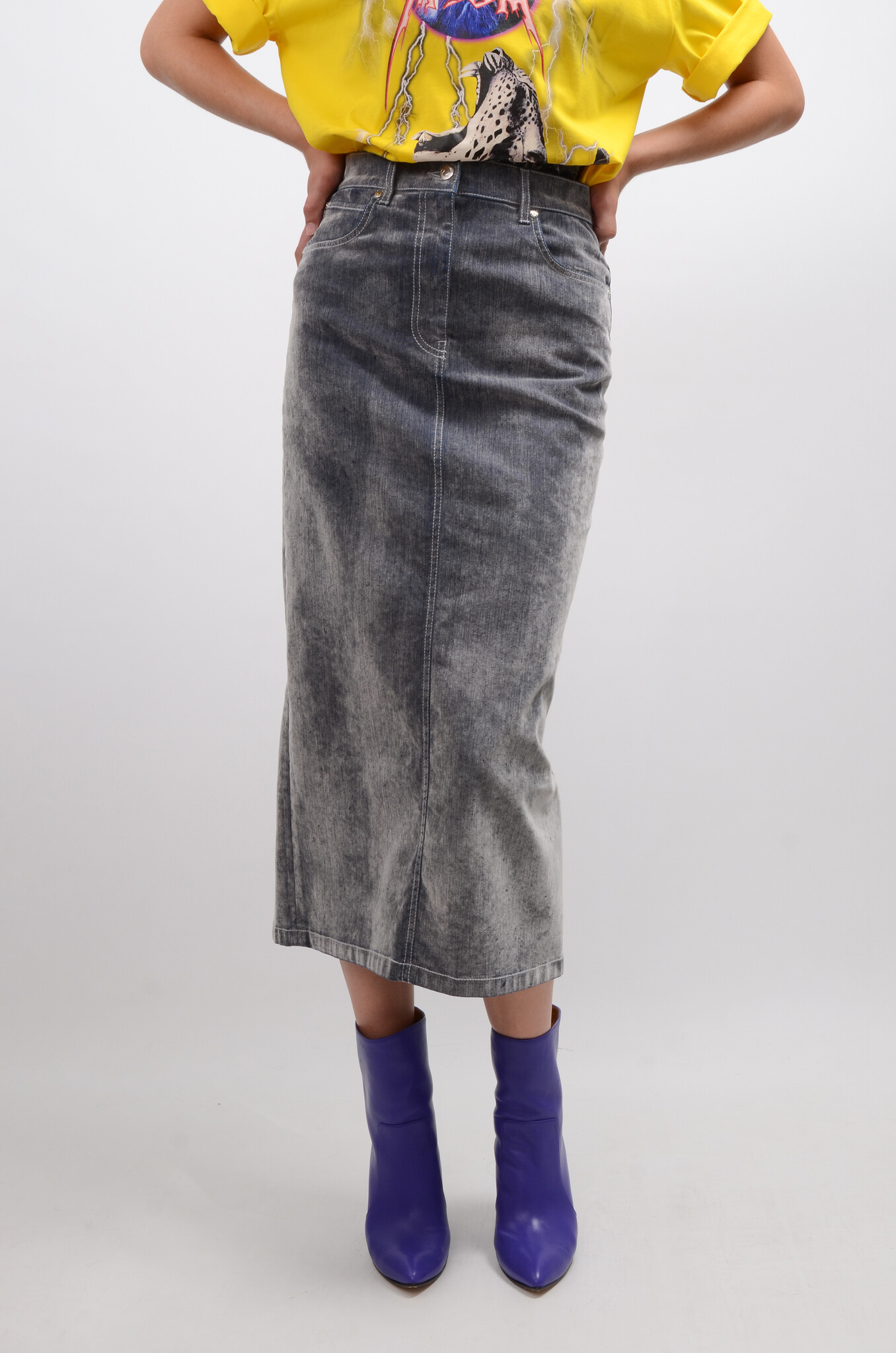 Grey Velvet Denim Skirt-6